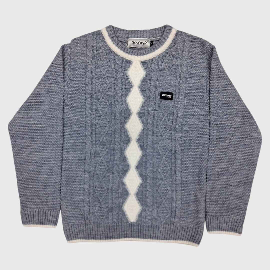 BOY'S R NECK ACRO WOOL SWEATER