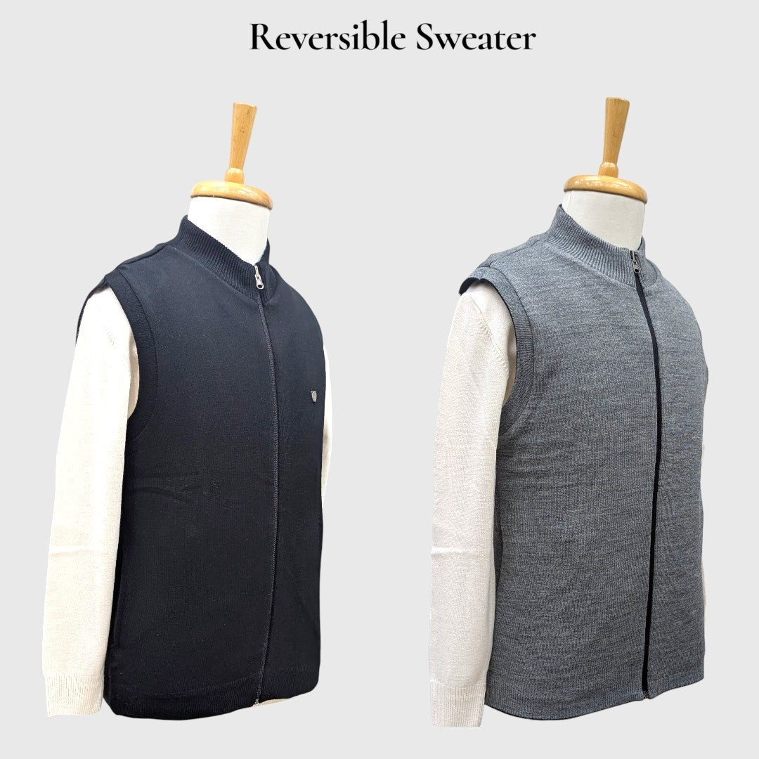 MEN'S SLEEVELESS FULL ZIP REVERSIBLE SWEATER