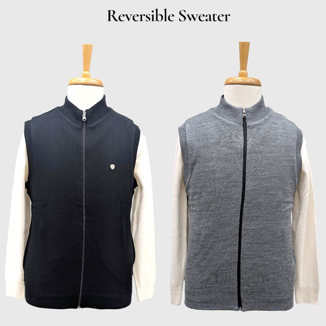 MEN'S SLEEVELESS FULL ZIP REVERSIBLE SWEATER
