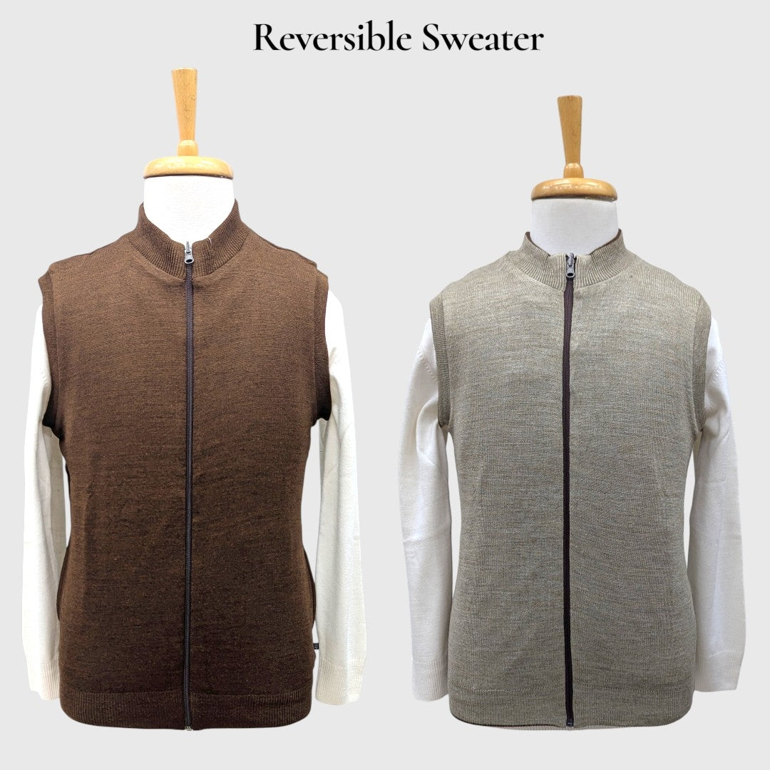 MEN'S SLEEVELESS FULL ZIP REVERSIBLE SWEATER
