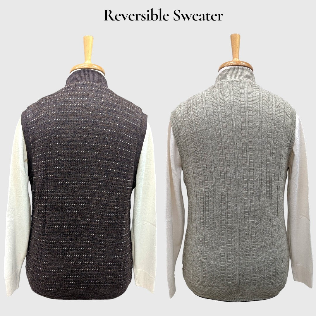 MEN'S SLEEVELESS FULL ZIP REVERSIBLE SWEATER