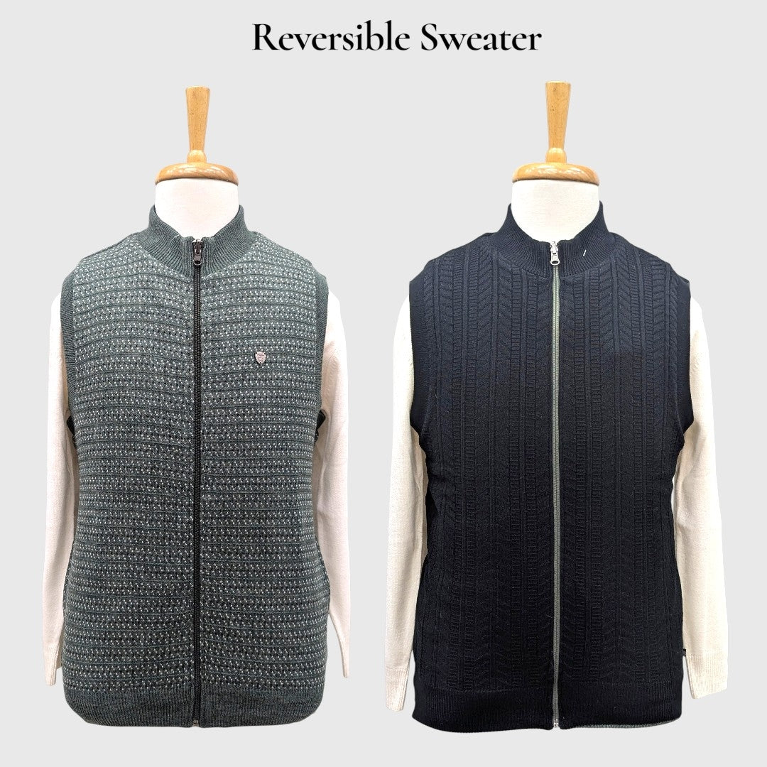 MEN'S SLEEVELESS FULL ZIP REVERSIBLE SWEATER