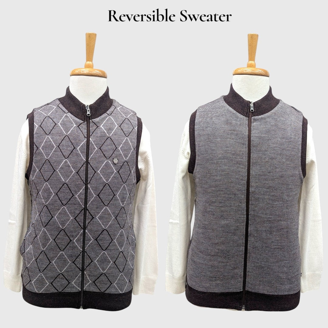 MEN'S SLEEVELESS FULL ZIP REVERSIBLE SWEATER