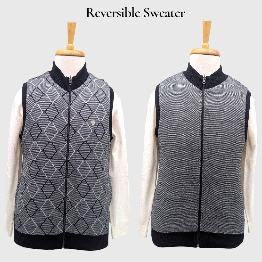 MEN'S SLEEVELESS FULL ZIP REVERSIBLE SWEATER