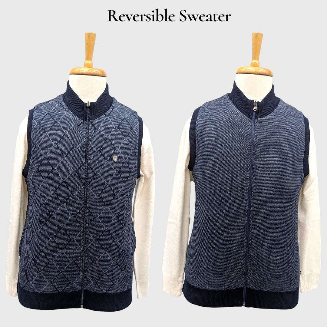 MEN'S SLEEVELESS FULL ZIP REVERSIBLE SWEATER