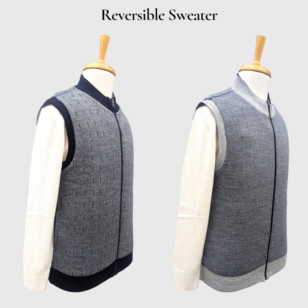 MEN'S SLEEVELESS FULL ZIP REVERSIBLE SWEATER