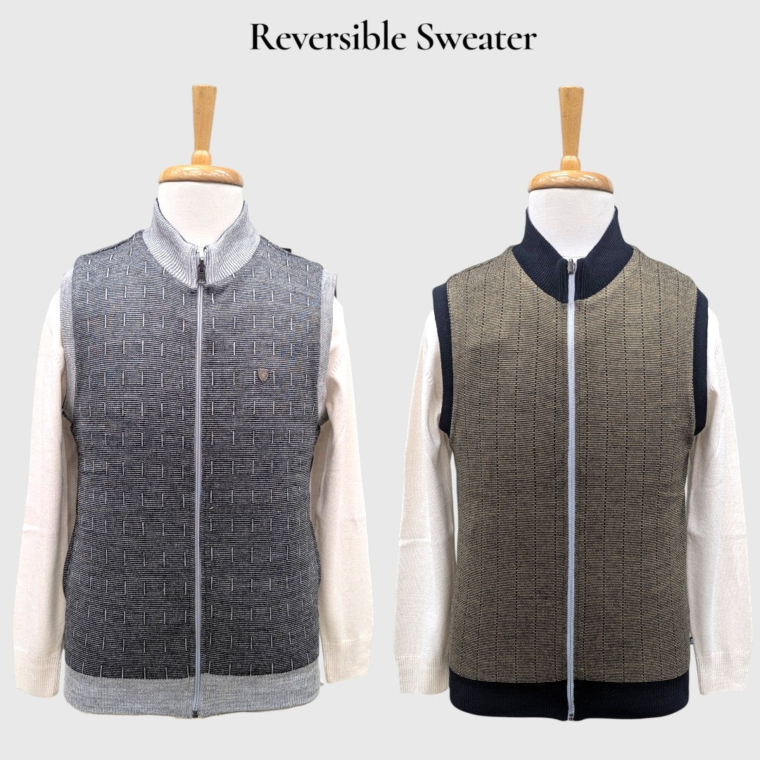 MEN'S SLEEVELESS FULL ZIP REVERSIBLE SWEATER
