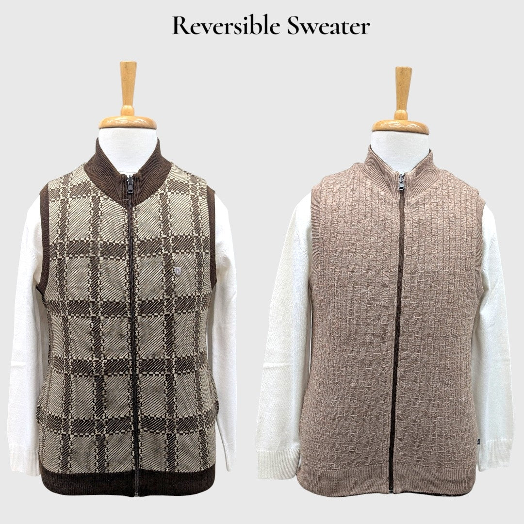MEN'S SLEEVELESS FULL ZIP REVERSIBLE SWEATER