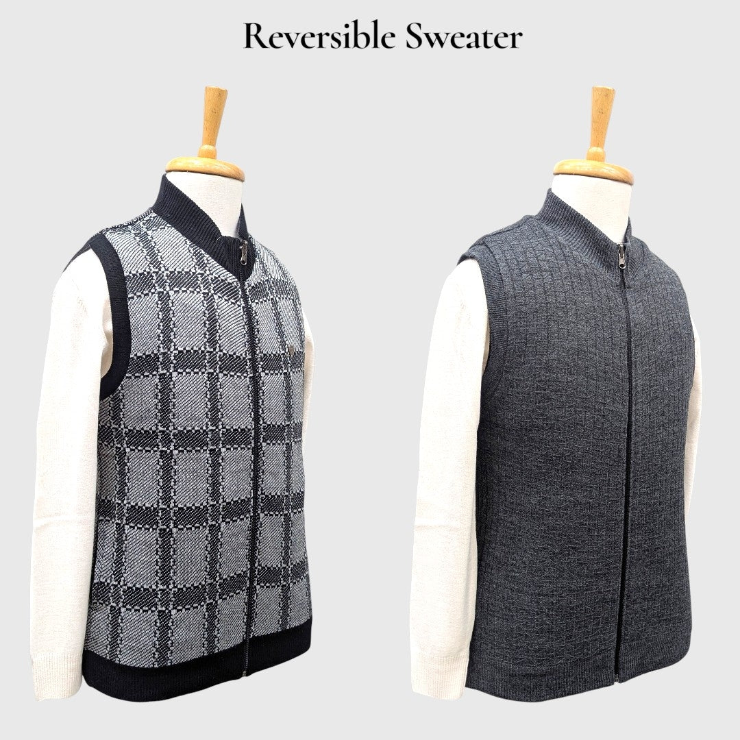 MEN'S SLEEVELESS FULL ZIP REVERSIBLE SWEATER