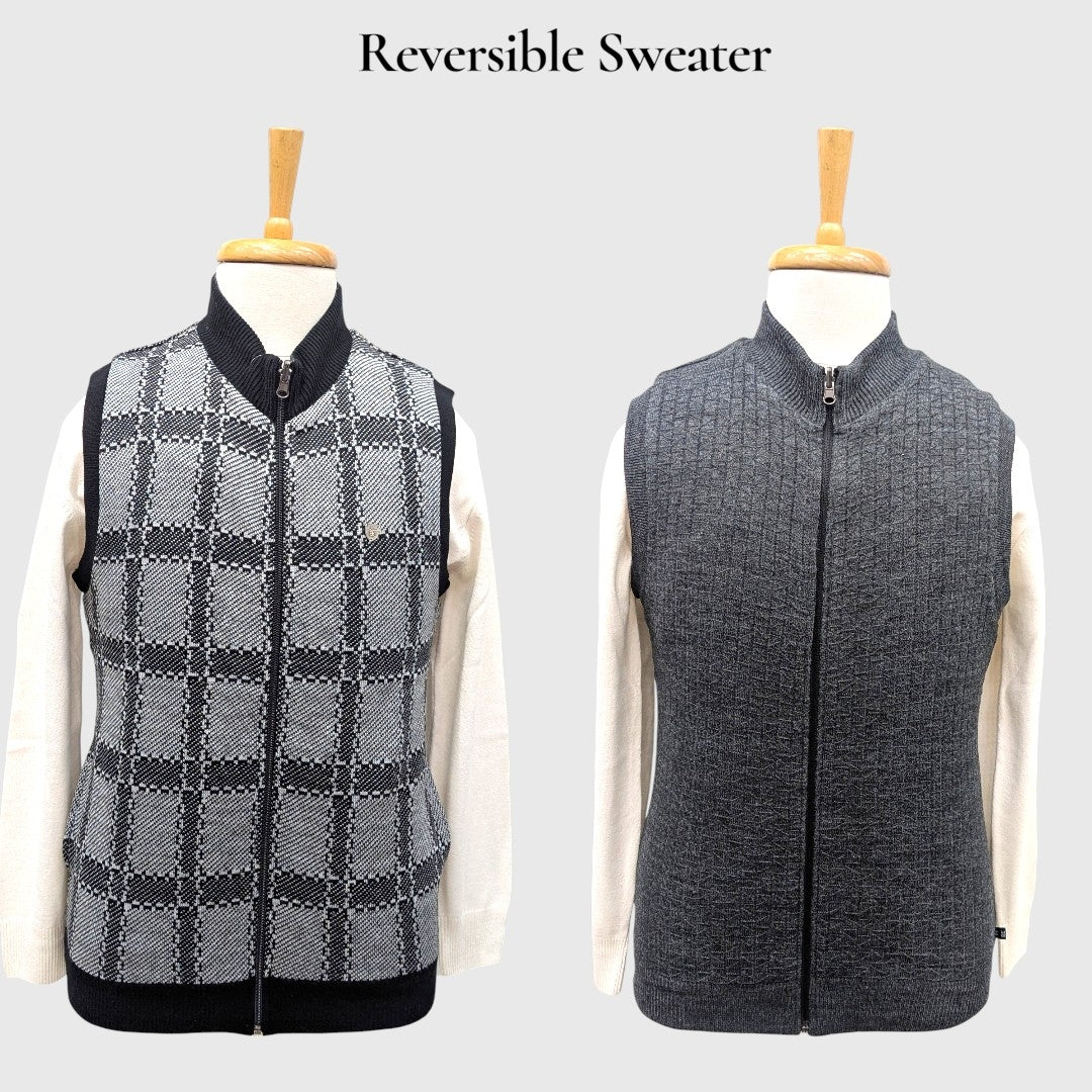 MEN'S SLEEVELESS FULL ZIP REVERSIBLE SWEATER