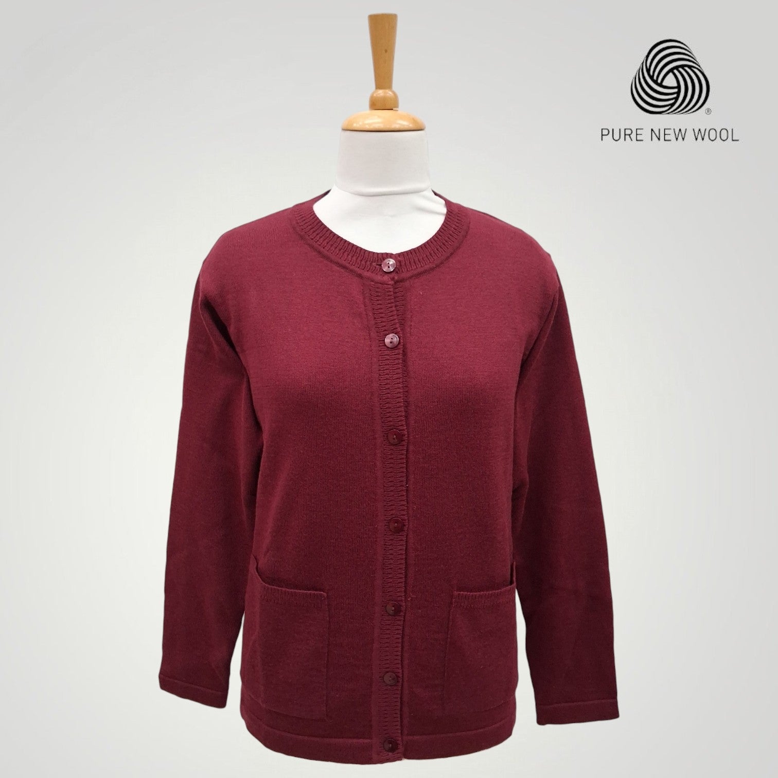 WOMEN'S R NECK CARDIGAN PURE WOOL