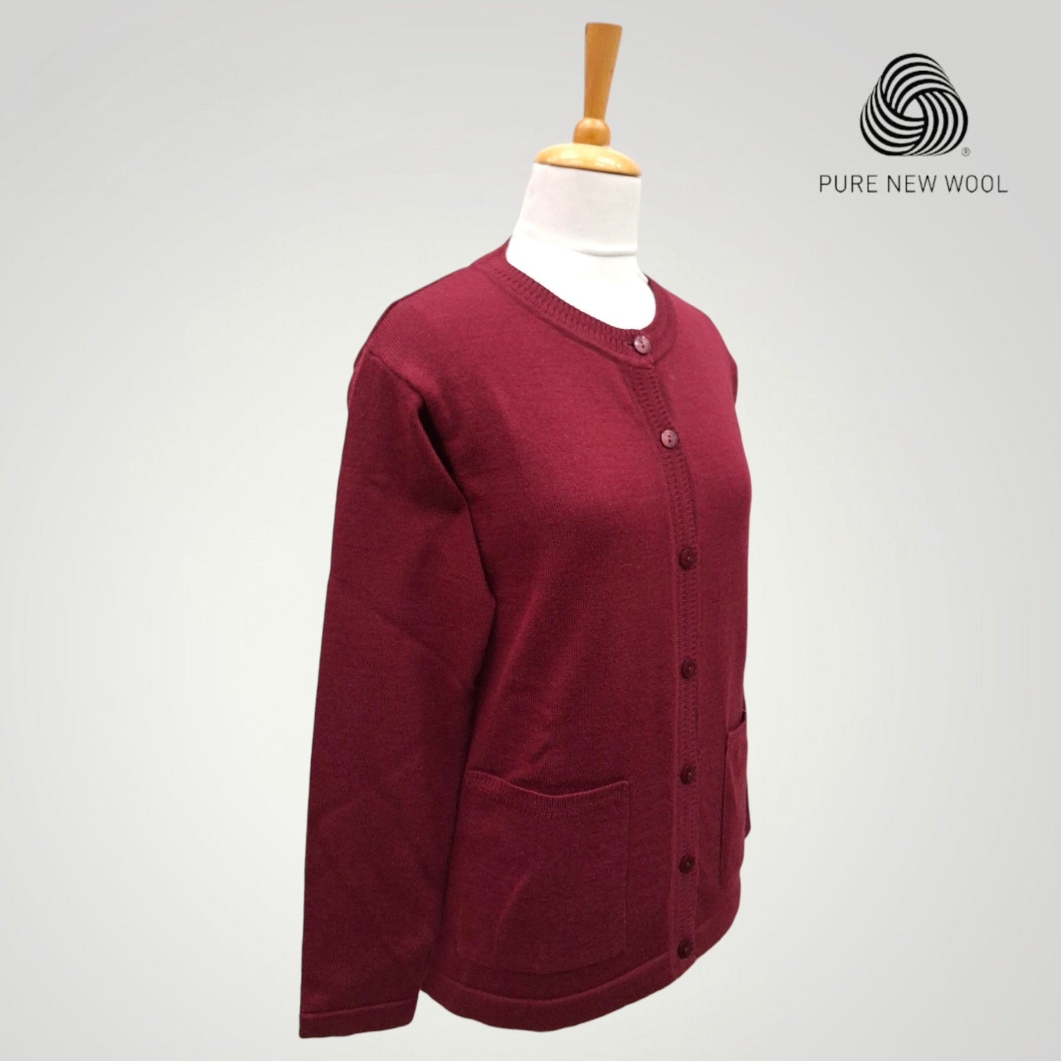 WOMEN'S R NECK CARDIGAN PURE WOOL