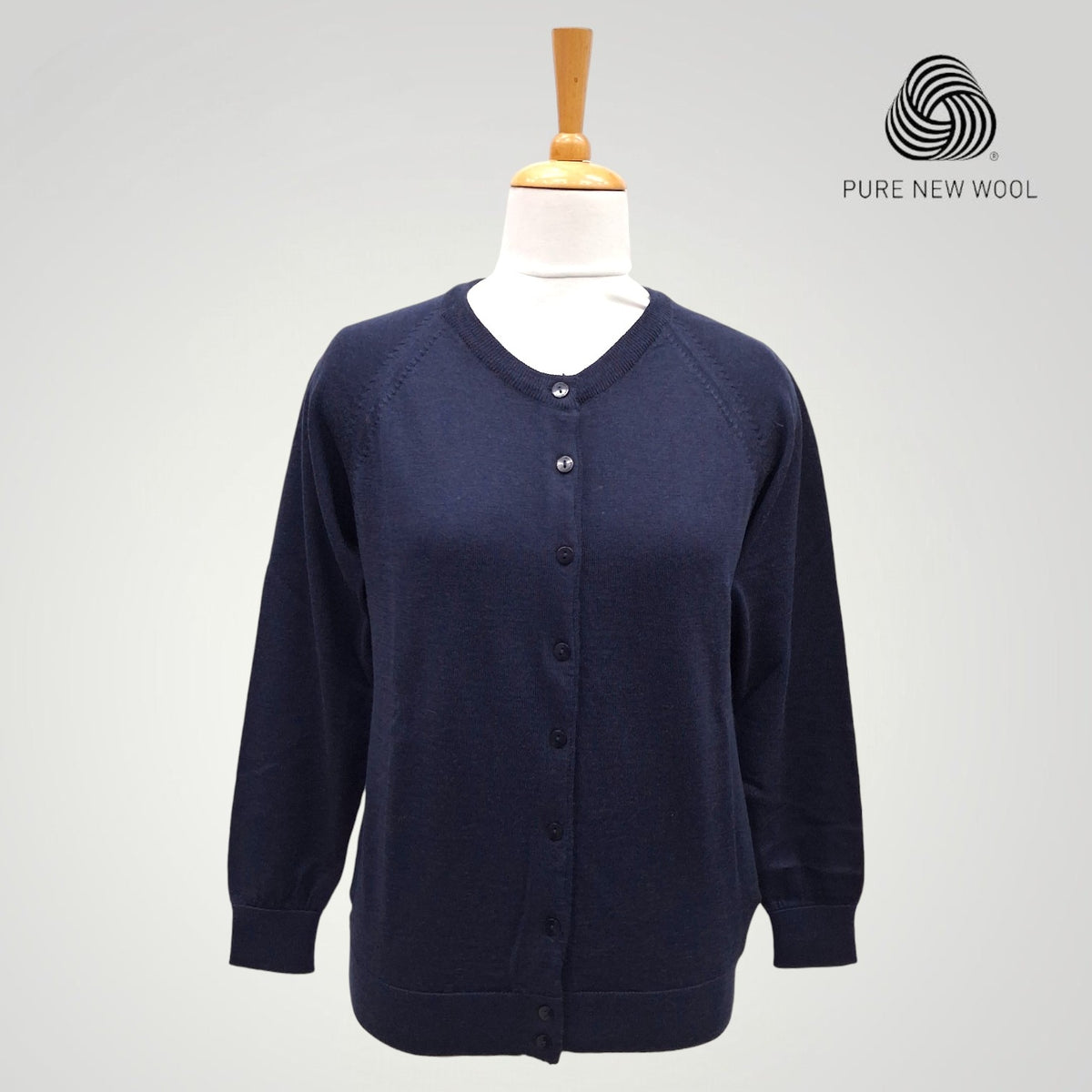 WOMEN'S R NECK CARDIGAN PURE WOOL