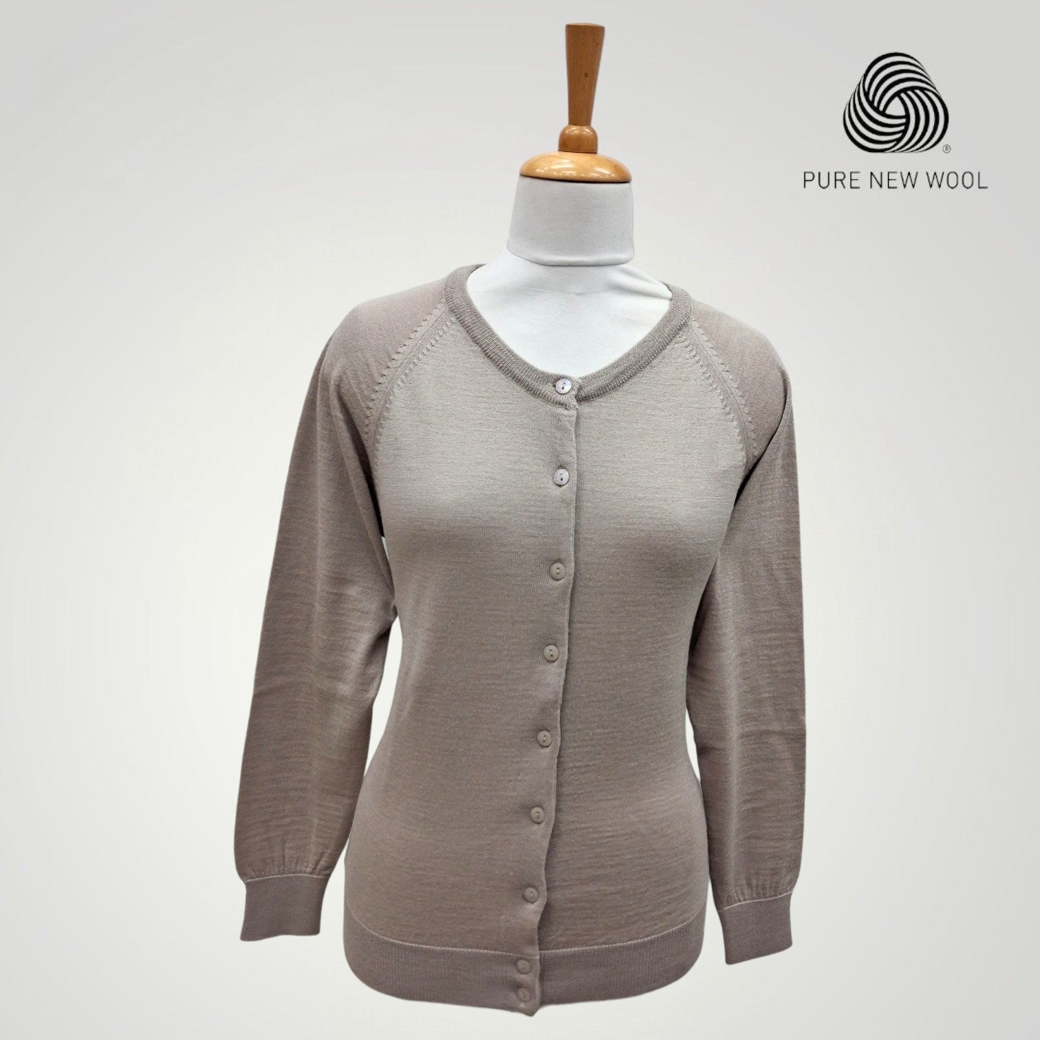 WOMEN'S R NECK CARDIGAN PURE WOOL