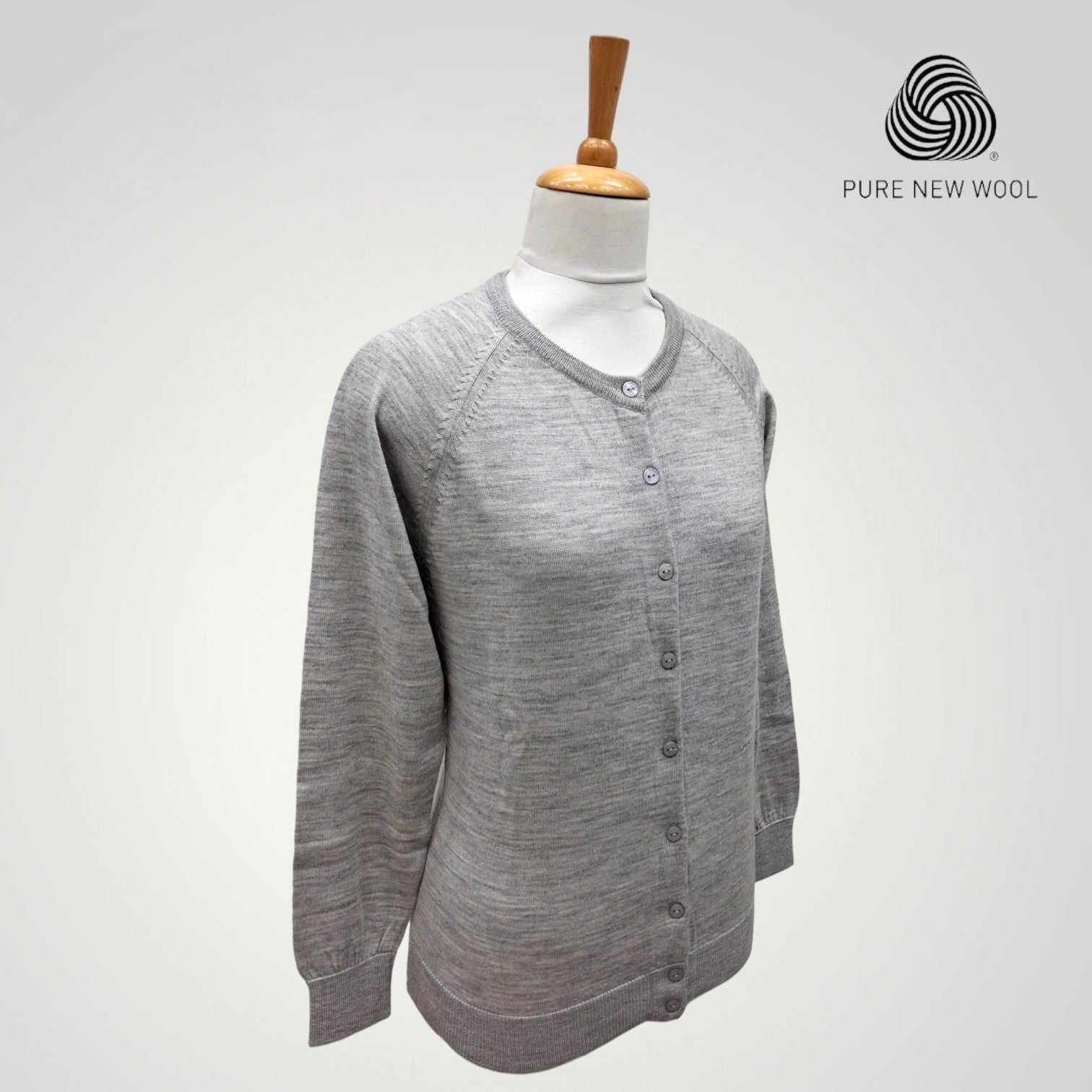 WOMEN'S R NECK CARDIGAN PURE WOOL