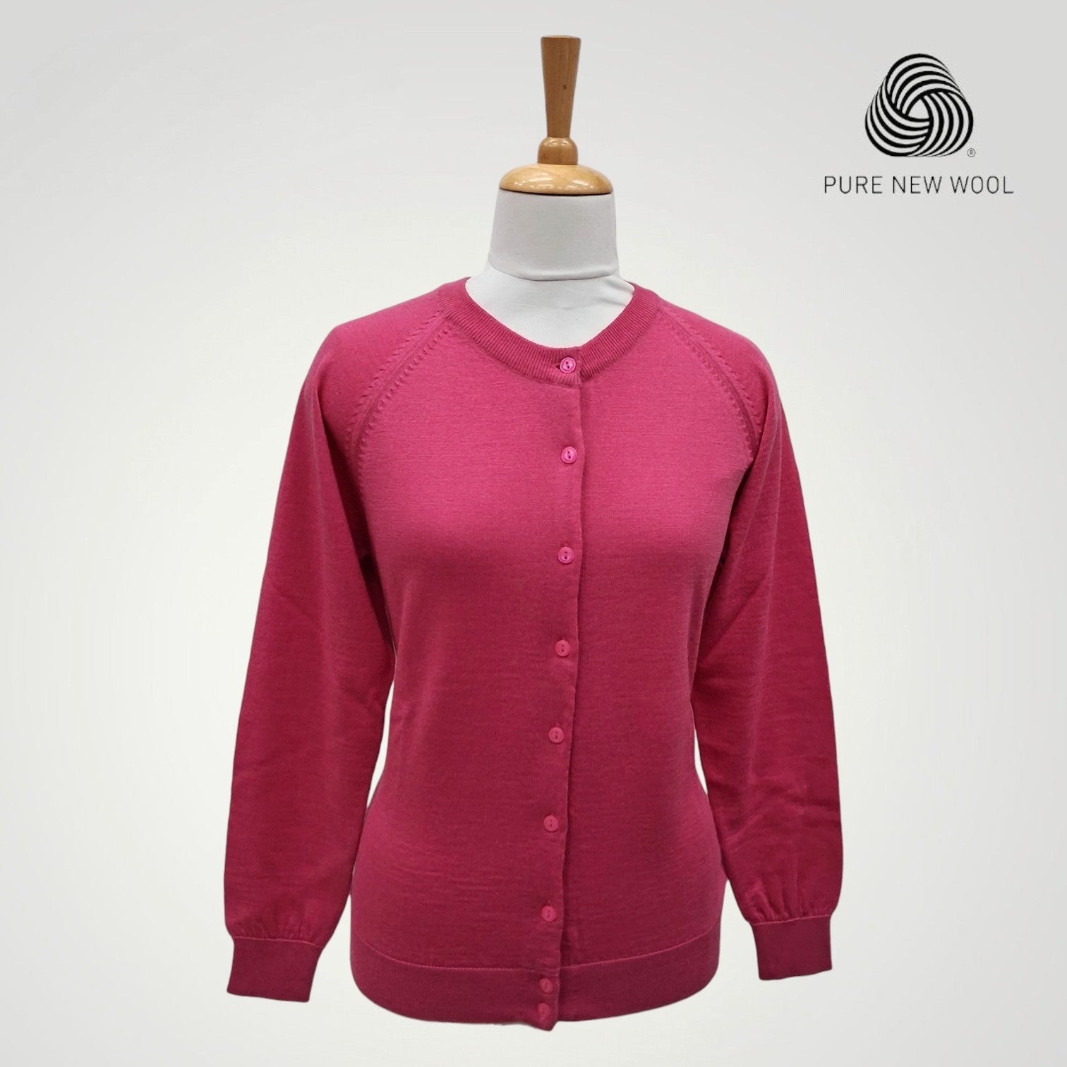 WOMEN'S R NECK CARDIGAN PURE WOOL