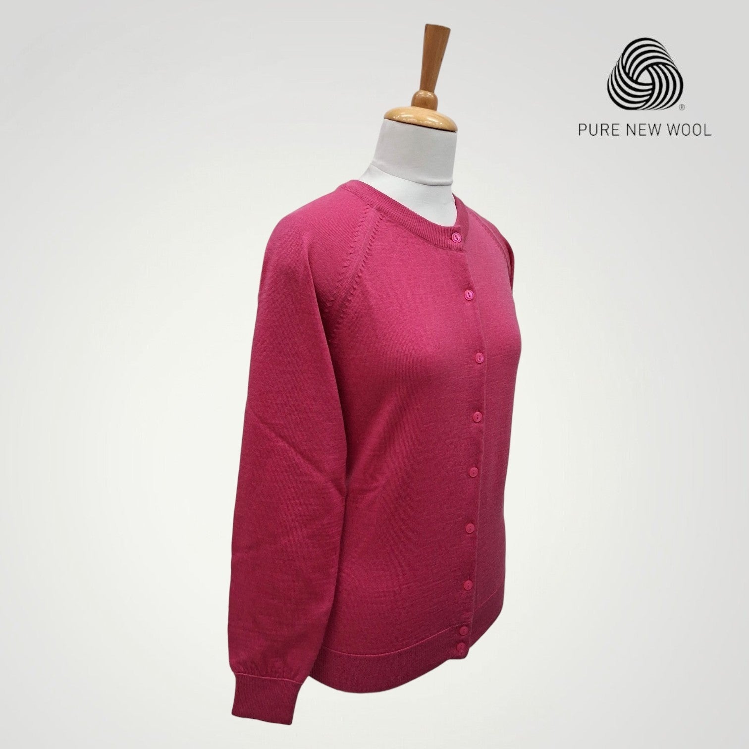 WOMEN'S R NECK CARDIGAN PURE WOOL
